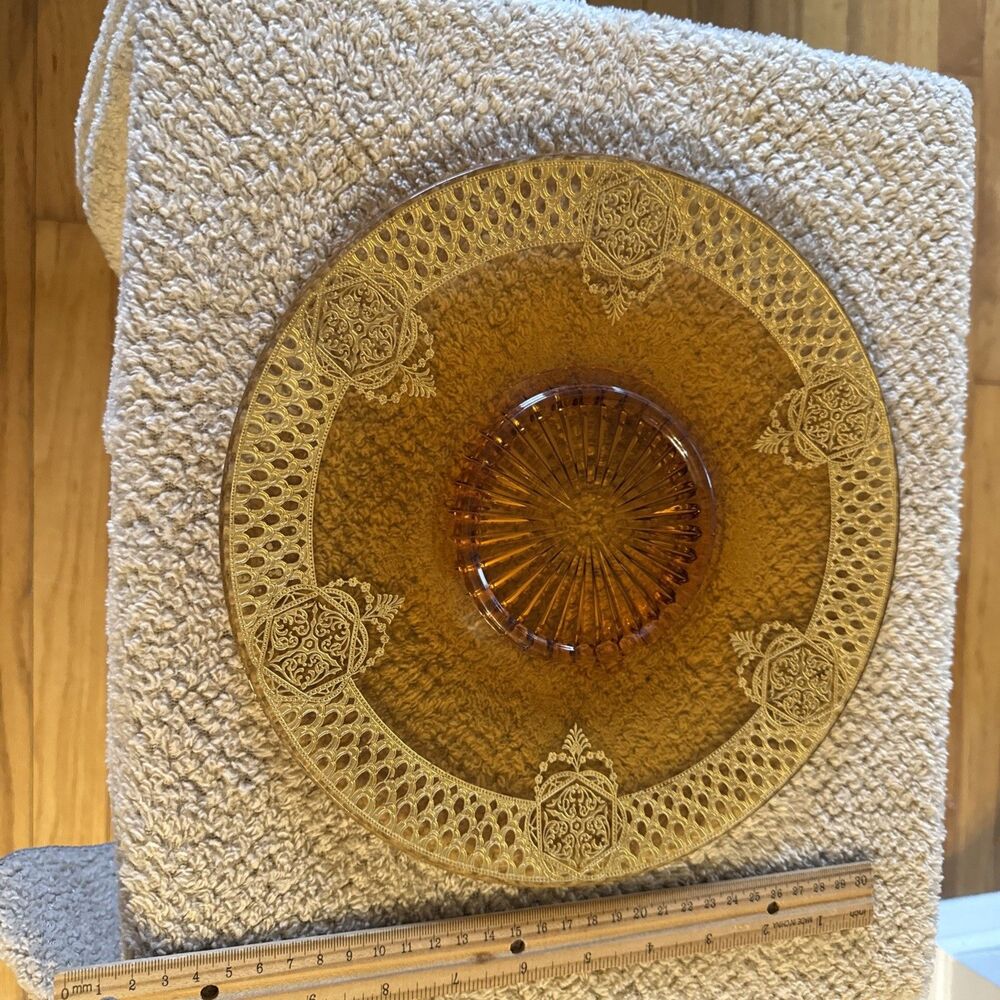 Vintage Indiana Glass Tiara Amber Depression Glass Sandwich Plate Gold Pattern